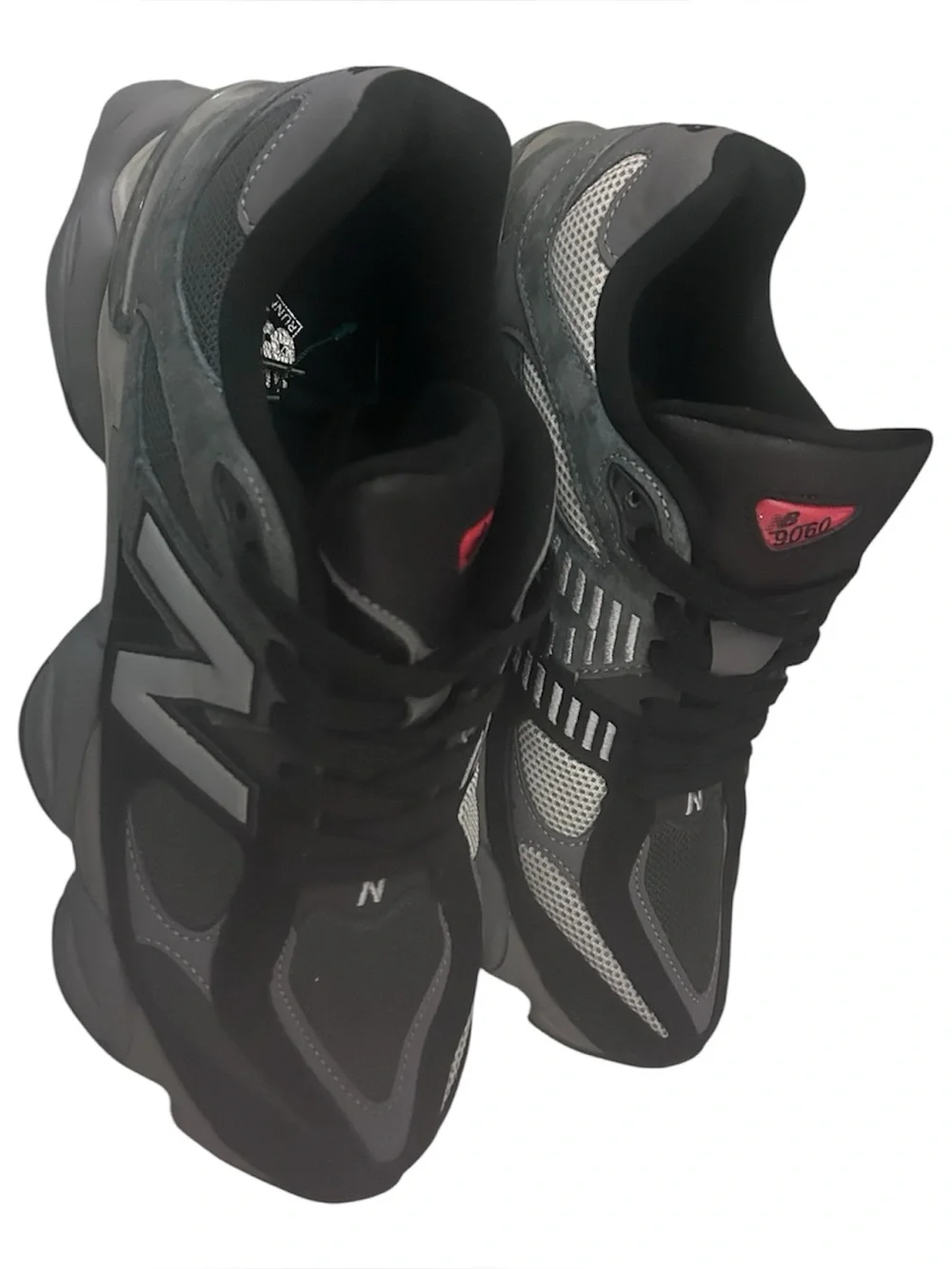 New Balance Black Gray Mesh Athletic Sneakers with Pink Tongue Accent